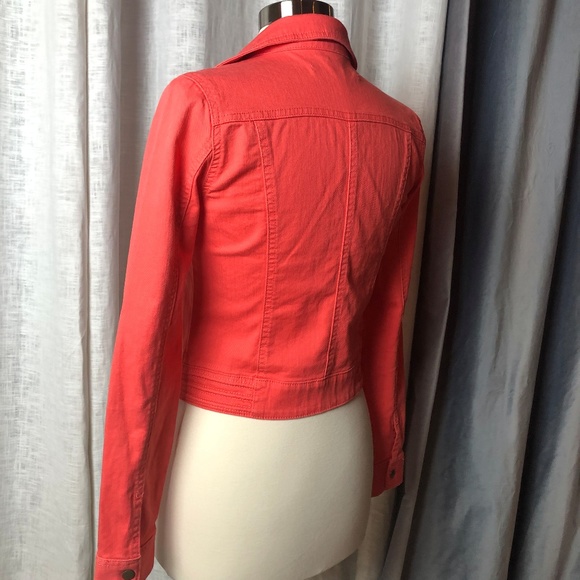 LC Lauren Conrad XS Jean Jacket Coral Color Crop - Picture 4 of 8